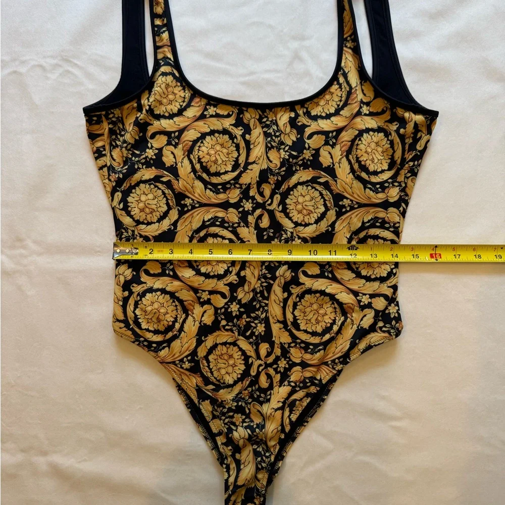 Versace Black and Gold One Piece Swimsuit with Baroque Design - Picture 7 of 13